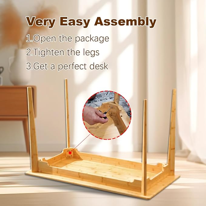 DOUSY- Bamboo Writing Desk Writing Computer Desk Study Desk Home Office Desk Writing Table, Modern Furniture Study 47" Solid Bamboo Multipurpose Table, for Living Room, Bedroom, Natual Color