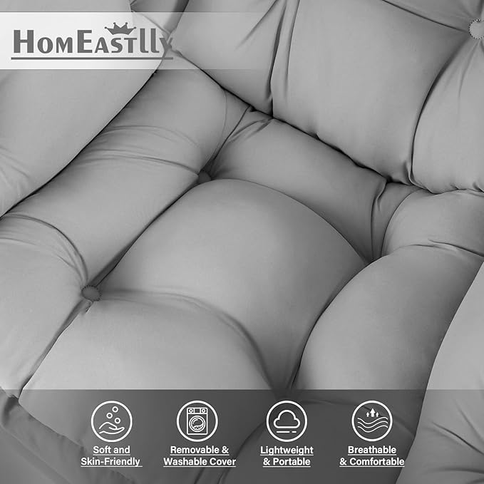 Lazy Chair with Ottoman, Large Modern Lounge Accent Chair with Armrests and Footrest, Reading Armchair with Ottoman, Leisure Sofa Chair for Living Room, Bedroom, Dorm Room (Light Grey)