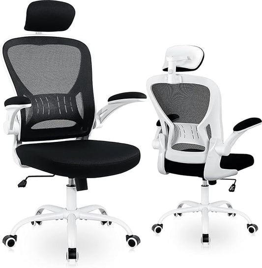 Office Chair Ergonomic Desk Chair Comfort Adjustable Height with Wheels，Lumbar Support Mesh Swivel Computer Home Office Study Task Chair Black & White