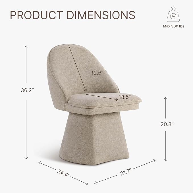 Swivel Dining Chairs Modern Desk Chair Upholstered Linen Fabric Side Chair for Kitchen Dining Room Bedroom,Khaki,2 Box