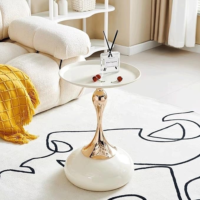 Elegant Modern Side Table - Featuring a Unique Hourglass Design, Ideal for use in Living Rooms, cafes, Dining Rooms, bedrooms, and Outdoors - a Fashionable Decoration (2, Off White)