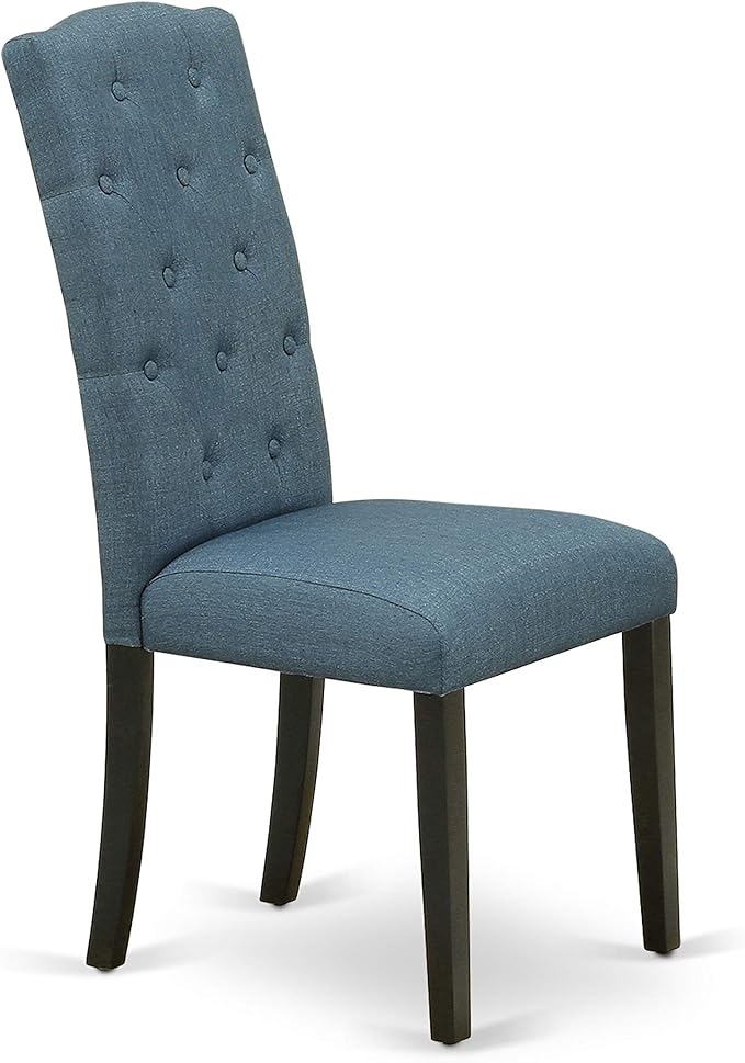 East West Furniture LGCE7-BLK-21 7 Piece Modern Dining Set Consist of a Rectangle Dining Table with Butterfly Leaf and 6 Mineral Blue Linen Fabric Upholstered Chairs, 42x84 Inch, Black