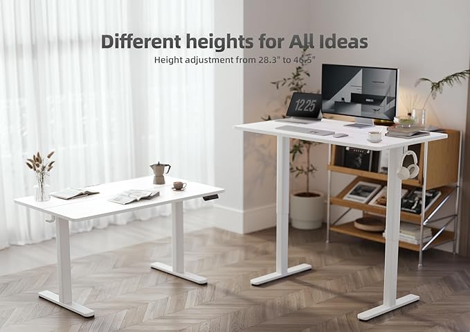 YDN Electric Standing Desk, 40x24 Inch Adjustable Height Stand up Desk, Sit Stand Home Office with Splice Board, White