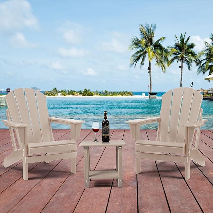 Adirondack Outdoor Side Table, 2-Tier Sturdy Patio End Table Weather Resistant, 16.5" Solid Side Table for Patio, Pool, Porch(Grayish Brown)