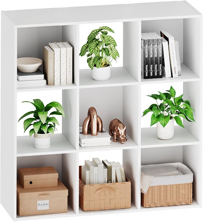 Sweetcrispy 9 Cube Storage Organizer - Open Cube Bookshelf with 5 Removable Back Panels, Display Storage Bookcase for Living Room, Bedroom, Entrance Hall, Home Office，36" L×11.6" W×36" H, White