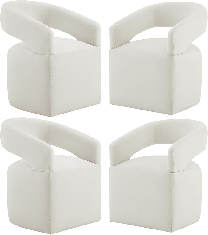 Upholstered Dining Chairs with Removable Casters Barrel Side Armchair with Rollers for Diningroom Bedroom Livingroom Reading Room, Ivory, 4PCS