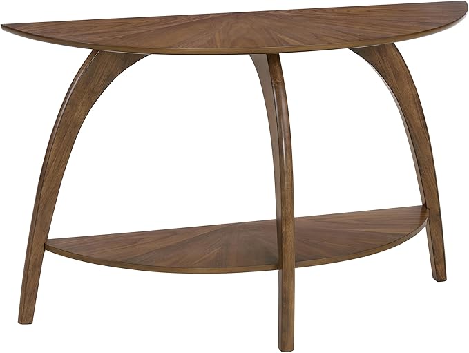 Martin Svensson Home LAX Walnut Brown 48-Inch Half-Moon Wood Sofa Console Table with Shelf Storage