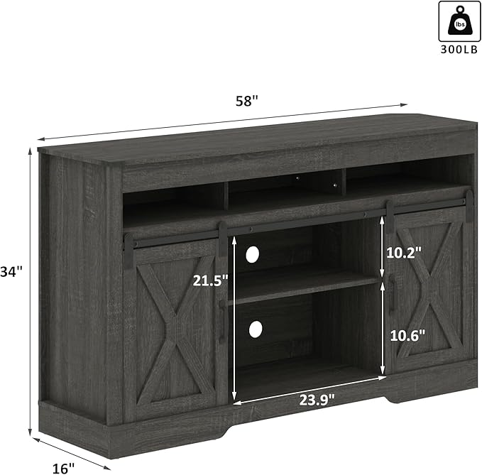 RoyalCraft Farmhouse TV Stand for 65+ Inch TV, 34'' Tall Entertainment Center with Sliding Barn Doors, Rustic Wood Media Console Storage Cabinet Television Stand for Living Room, Bedroom (Dark Grey)