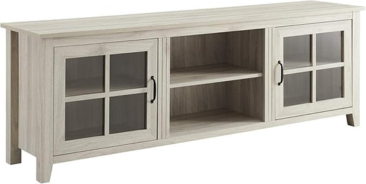 Walker Edison Portsmouth Classic 2 Glass Door TV Stand for TVs up to 80 Inches, 70 Inch, Birch