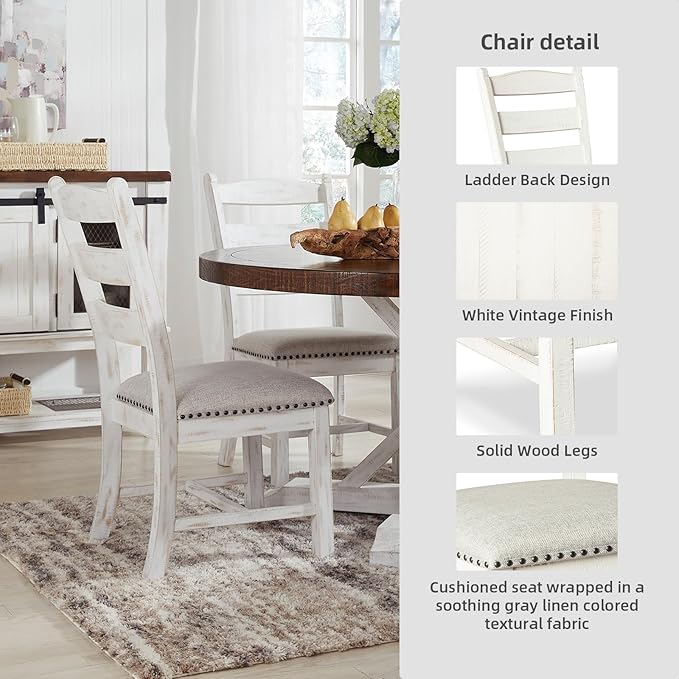 Signature Design by Ashley Valebeck Vintage Farmhouse Cushioned Dining Chair, 2 Count, Whitewash