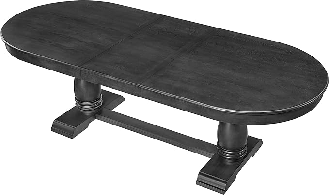 KEIKI Retro 7-Piece Wooden Dining Table Set for 6 Person, Vintage Style Table Set with Extendable Curved MDF Wood Grain Table and 6 Upholstered Chair, Easy Assembly, for Kitchen, Dining Room, Dark Oak