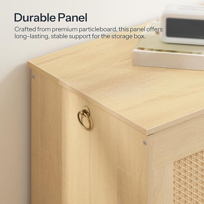HOOBRO Storage Bench, 43.3" Toy Box, Rattan-Like Storage Chest, Sturdy Entryway Bench Supports 220 lb, Toy Chest, Safety Hinge, U-Shaped Opening, Easy Assembly, Natural NL22CW01