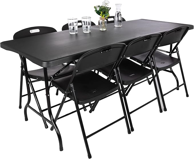 Everyday Home Folding Table - Lightweight Portable Folding Desk - 6-Foot-Long Plastic Table for Camping, Playing Cards, Parties, and Dining (Black)