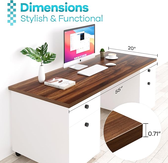 Kaboon Universal Tabletop 55"x20", Solid One-Piece Melamine Table Top, Double Desk L-Desk DIY, Home and Office, Dark Walnut