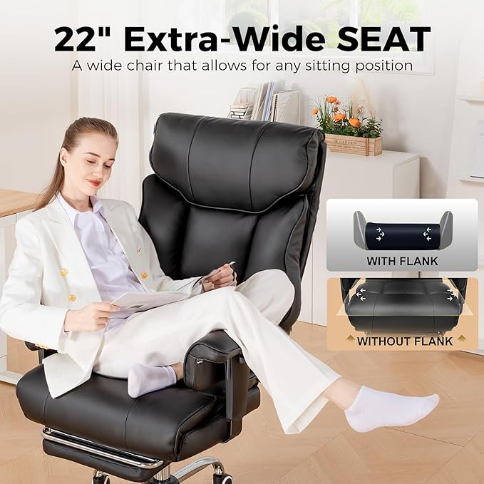GTRACING Big and Tall Gaming Chair 400lbs Heavy Duty Office Chair with Foot Rest & Ergonomic Pocket Spring Cushion, High Back Lumbar Support for Lower Back Pain Relief, Ergo Black
