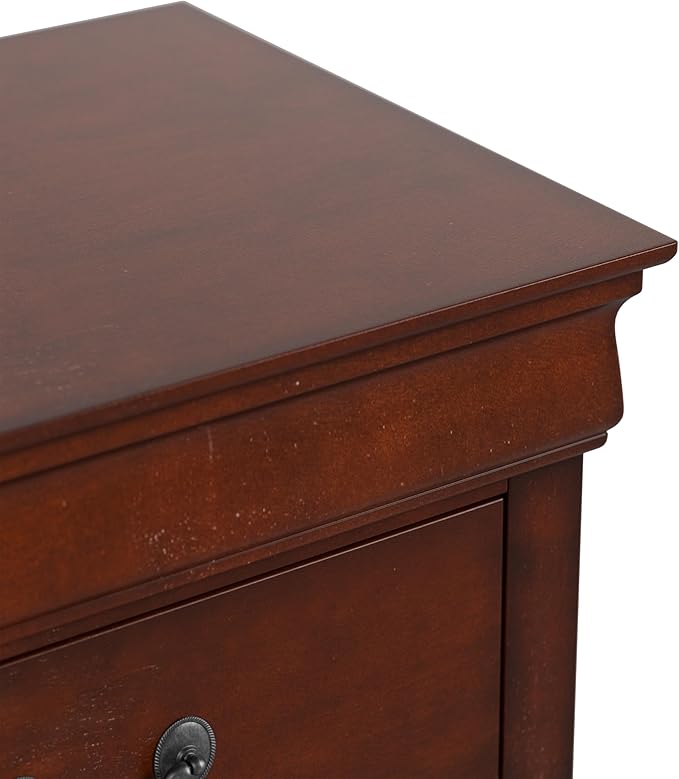 Furniture of America Arabella Traditional Solid Wood Nightstands Set of 2, Bedside Table with Drawers and Antique Nickle Handles, No Assembly Wooden Night Stands for Bedrooms, Guest Room, Dorm, Cherry