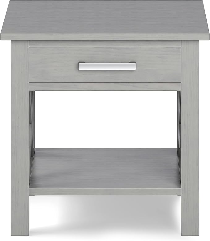 SIMPLIHOME Kitchener SOLID WOOD 21 Inch Wide Square Contemporary End Side Table in Fog Grey, For the Living Room and Bedroom