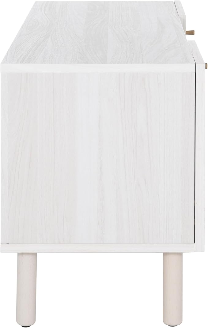 SAFAVIEH Home Collection Ophelia Bleached White/Natural Rattan 2-Door 2-Shelf Entertainment Media Stand (Fits up to a 50" Flatscreen TV)