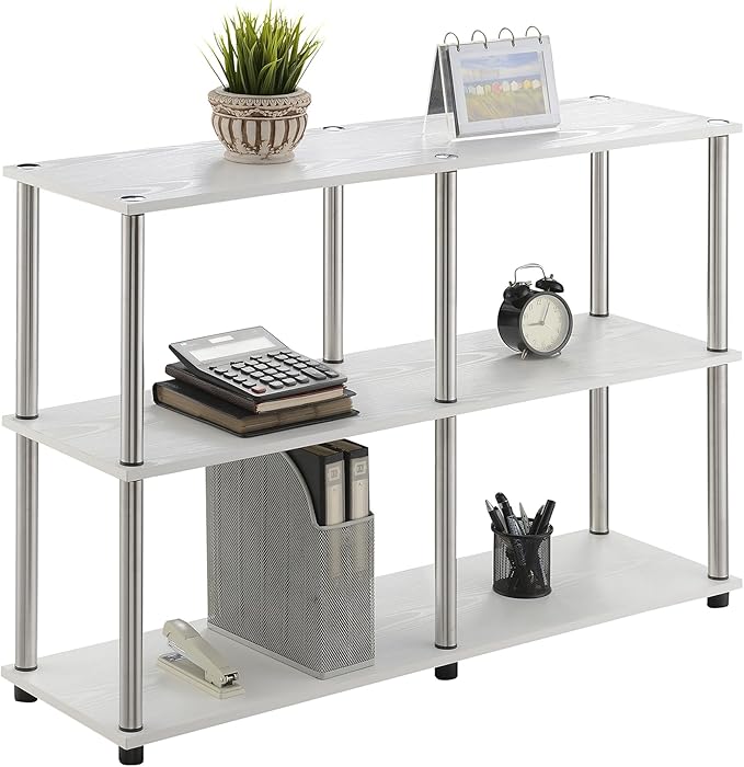 Convenience Concepts Designs2Go No Tools 3 Tier Wide Console Table 42" - Modern Multipurpose Accent with Shelves for TV Media Center, Office Desk Extension, Entryway Display, & Home Storage, White
