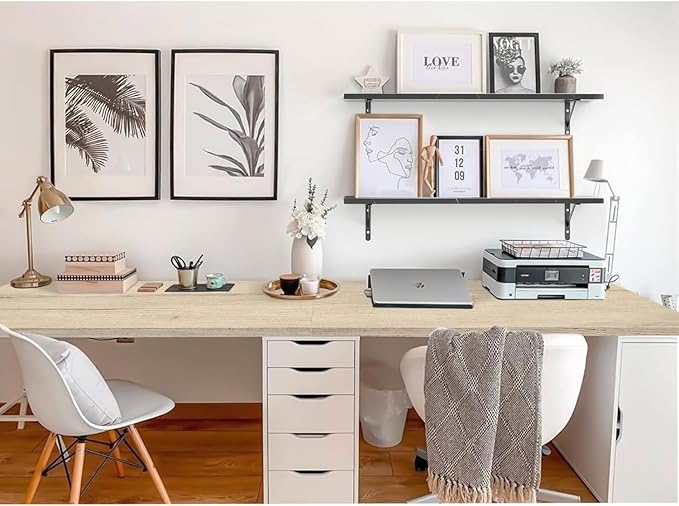 Kaboon Universal Tabletop 59.1"x23.62", Solid One-Piece Melamine Table Top, Double Desk L-Desk DIY, Home and Office Countertop, Oak/Grey Tone