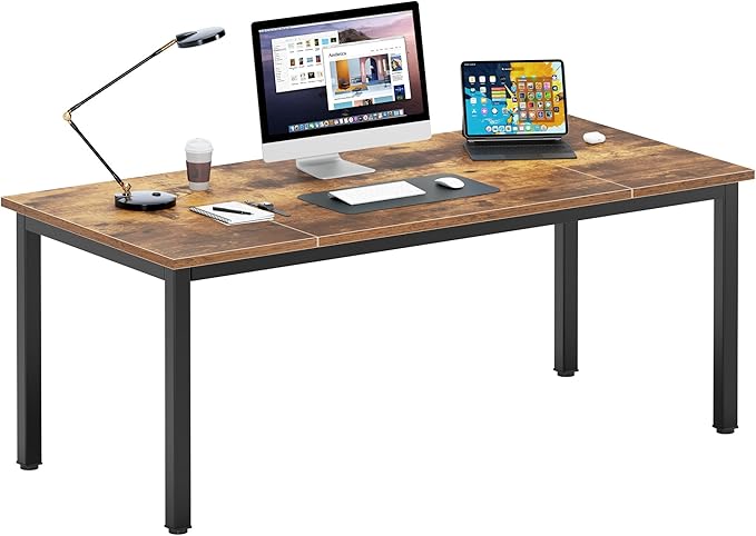 DlandHome Computer Desk, Large Executive Office Desk Computer Table Study Writing Workstation for Home Office,70.8 x 31.5 inch,Retro
