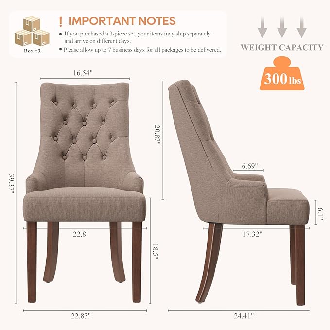 COLAMY Wingback Upholstered Dining Chairs Set of 6, Fabric Side Dining Room Chairs with Tufted Button, Living Room Chairs for Home Kitchen, Taupe