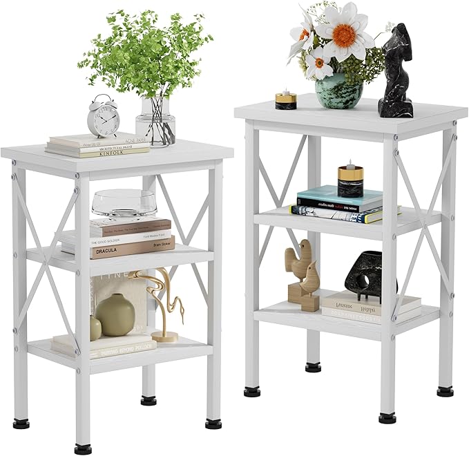VECELO Modern Nightstands X-Design Side End Table Night Stand with Storage Shelf for Bedroom,Living Room