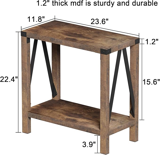 ChooChoo Farmhouse End Table for Small Spaces, Narrow Side End Table with Storage Shelf, Rustic A-Design Nightstand Sofa Table for Living Room, Bedroom (Rustic Brown) 2 Pack