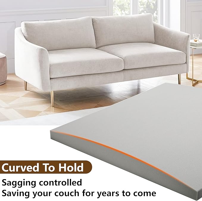 moonoom 22"x22" Couch Cushion Support, Grey Sofa Cushion Sagging Repair, Curved High Density Foam Replacement for Furniture Sagging Seat Sectional Loveseat Chair (3 Pcs)