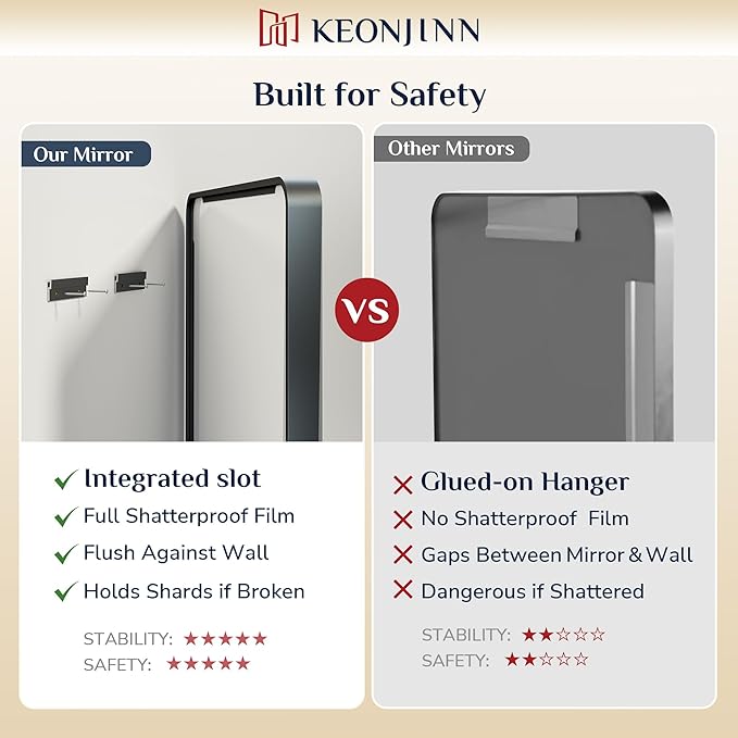 Keonjinn Black Bathroom Mirror for Over Sink, 24 x 32 Inch Matte Black Mirrors for Wall, Rounded Corner Rectangle Farmhouse Vanity Mirror, Tempered Glass Modern Decorative Mirror(Horizontal/Vertical)