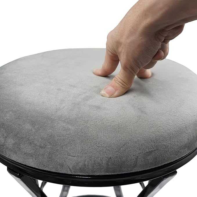 Vanity Stool, Grey Stools for Makeup Room, Round Ottoman Foot Stool, Velvet Footrest Vanity Chair for Bathroom, Bedroom, Living Room Furniture, Entryway, Offices