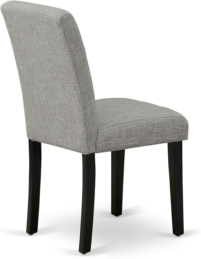 East West Furniture LGAB7-BLK-06 7 Piece Dining Room Table Set Consist of a Rectangle Wooden Table with Butterfly Leaf and 6 Shitake Linen Fabric Upholstered Chairs, 42x84 Inch, Black