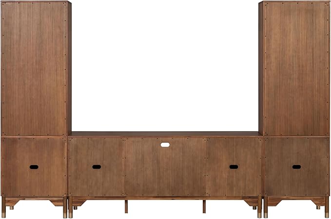 Furniture of America Forma Mid-Century Modern 5-Piece 118-inch Entertainment Center with Storage Piers, Cabinets and 5 Cable Holes, TV Stand for Living Room, Bedroom, Guest Room, Walnut