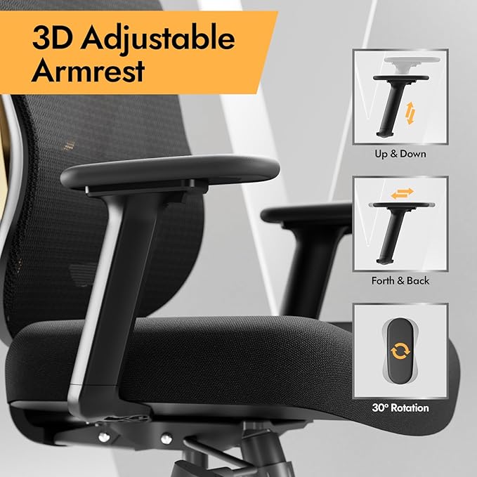 Ergonomic Mesh Office Chair - 3D Adjustable Lumbar Support & 3D Armrests, V-Shaped Back, Adjustable Desk Chair for Office & Home, Black and Gold