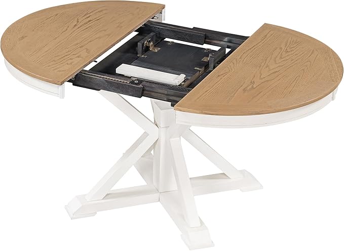 Need 42 Inch Round Dining Table Extendable to 54 Inch with 12" Leaf, Retro Expandable Kitchen Table for Dining Room & Living Room, Solid Wood (Oak)