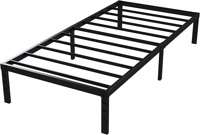 Twin Bed Frame No Box Spring Needed, 14 Inch Heavy Duty Metal Platform Bed Frame Twin Size with Storage, 2500lbs Steel Slats Support, Easy Assembly, Black