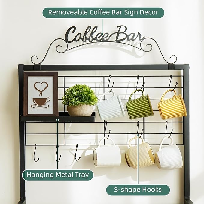 Coffee Bar Cart with Wheels, Coffee Bar Table, Kitchen Coffee Bar Cabinet with Storage, Rustic Coffee Bar, Rolling Coffee Cart, Coffee Nook, Corner Coffee Bar Station with Drawer, Bakers Rack