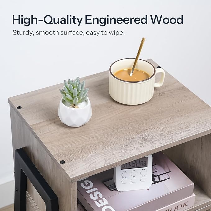 HOOBRO Nightstands Set of 2, Stackable End Table, Side Table, Bedside Tables with Open Storage Shelf, for Bedroom, Living Room, Greige and Black BG38BZP201