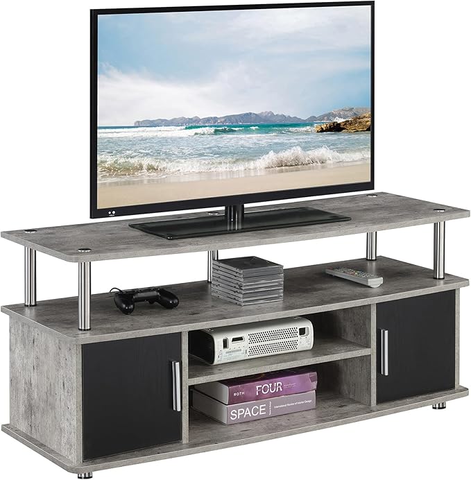 Convenience Concepts Designs2Go Monterey Stand Family Entertainment Center with Storage Cabinets and Shelves, Modern TV Console for Living Room, Office, 47.25", Faux Birch/Black