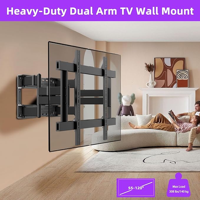 Full Motion TV Wall Mount for 55-120 Inch TVs,308Lbs Heavy Duty,Ultra-Slim 8 Articulating Arms,Tilt, Swivel & Extension,Preassembled,Avoid sockets,Max VESA 850x600,Fits 16-24" Studs,XL-DY867