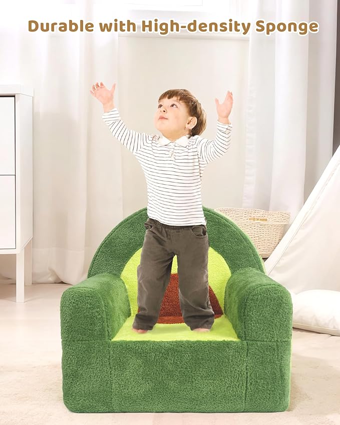 Toddler Chair, Comfy Foam Kids Couch with Soft Velvet Cover, Toddler Couch with Cute Avocado Design for Gaming and Studying, Kids Sofa for Boys and Girls