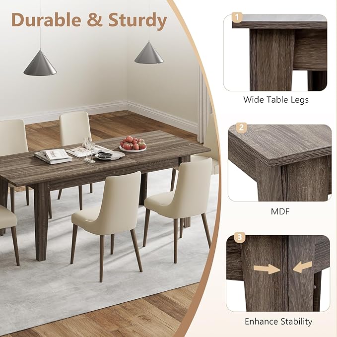 Expandable Dining Table, Large Wood Dining Table for 6-12, 70.87"-106.5" Modern Rectangular Long Kitchen Table with Metal Track for Kitchen, Living Room, Office-Brown