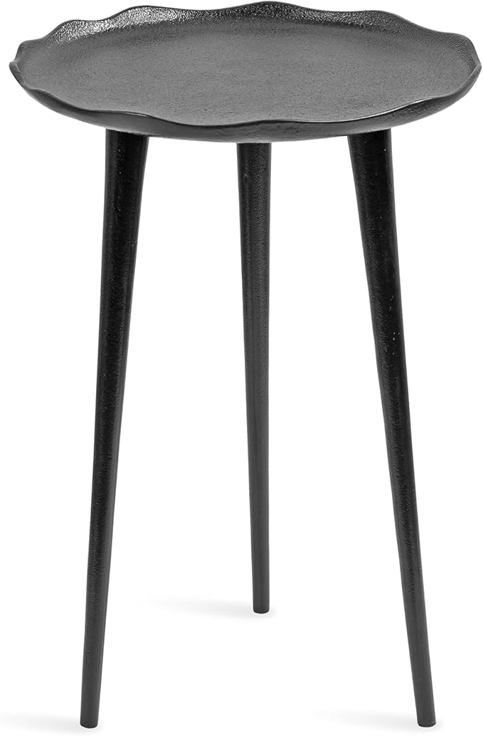 Kate and Laurel Alessia Modern Round Metal Side Table; 15 x 15 x 22; Black; Decorative Cast Aluminum End Table with Deckled Edge for Bedroom Nightstand or Living Room Accent
