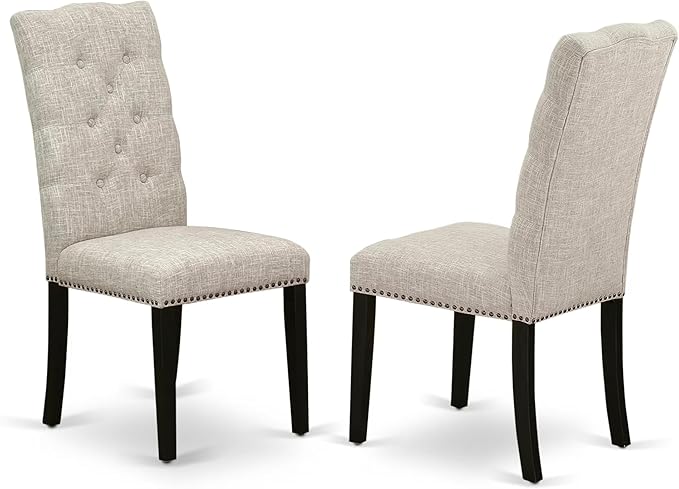 East West Furniture X627EL635-9 9 Piece Dining Room Table Set Includes a Rectangle Dining Table with X-Legs and 8 Doeskin Linen Fabric Upholstered Parson Chairs, 40x72 Inch, Multi-Color