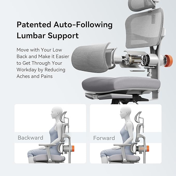 Newtral Ergonomic Office Chair - Home Office Desk Chair, Big and Tall Office Chair, Auto-Following Lumbar Support, 4D Armrest, Adjustable Seat Depth and Heigt (with Footrest, Gray)