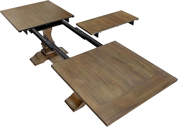 KEIKI Retro 7-Piece Wooden Dining Table Set for 6 Person, Vintage Table Set with Extendable Rectangular MDF Wood Grain Table and 6 Upholstered Chair, Easy Assembly, for Kitchen, Dining Room, White Oak