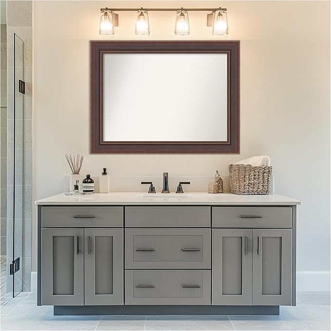 Amanti Art Brown Bathroom Mirror for Over Sink, 35x46 Moab Brown Bronze Rectangle Vanity Mirror, X-Large Modern Frame, Hangs Horizonally and Vertically, Bathroom Wall Decor, Non-Beveled Edge