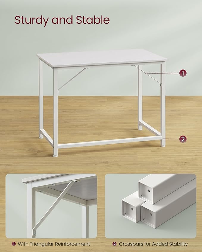 VASAGLE Computer Desk, Office Work Desk, 19.7 x 39.4 x 29.9 Inches, for Study, Bedroom, Home Office, Living Room, Maple White and Cloud White ULWD041W44