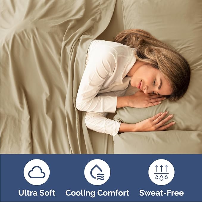 Cal King Size 4 Piece Sheet Set - Comfy Breathable & Cooling Bed Sheets Set - Hotel Luxury Bedding for Women, Men, Kids, Teens, Boys & Girls - Deep Pockets, Ultra-Soft, Wrinkle Free - Oeko-Tex - Beige