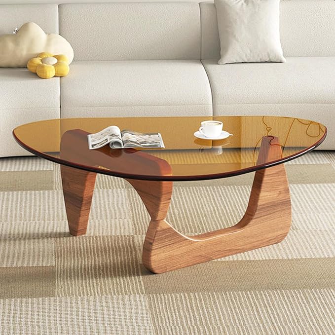 Modern Glass Coffee Table for Living Room mid Century Small Coffee Table Stylish Coffee Tables, Suitable for Bedroom Living Room Reception Office Tables（Walnut/Brown，Small）